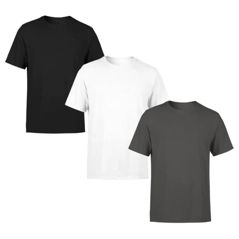 Kit 3 Camisetas Masculinas Poliéster Basica Manga Curta Casual Treino Academia Trabalho Sublimação Preto, Branco e Cinza