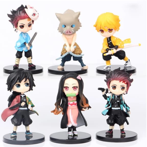 Kit 6 Figuras de Ação Demon Slayer - Kimetsu no Yaiba - Anime - Tanjiro Nezuko Inosuke - Tamioka - Zenitsu - Bonecos