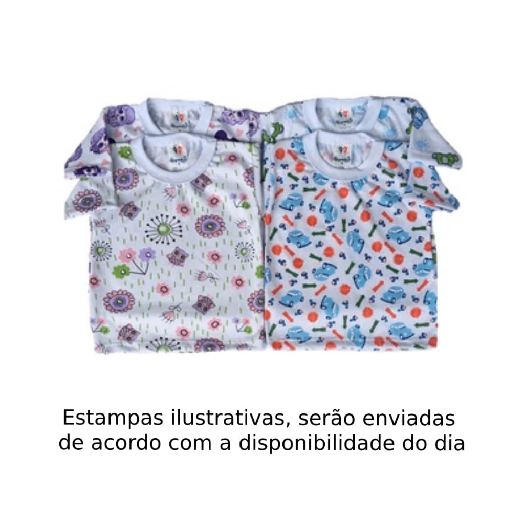 Camiseta Manga Curta, Meia Malha Estampada 100% Algodão Menino Menina Tamanho P ao 3