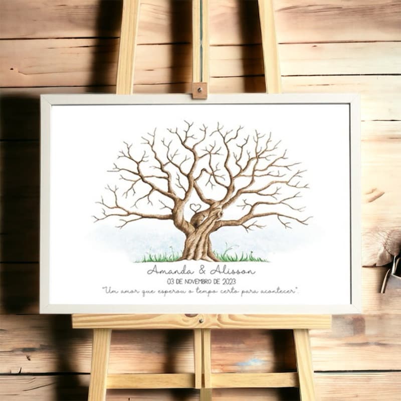 Quadro Decorativo Recepção de Casamento Árvore Digitais(Sem Moldura)