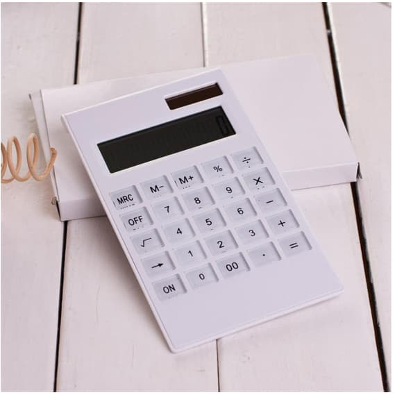 Calculadora De Mesa Branca Ultra Fina Com 12 Dígitos Energia Solar Com Botão Grande De Cristal