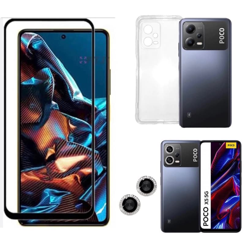 Kit 3X1 Xiaomi Poco X5 5G - Película Frontal Cerâmica 3D + Capa TPU + Película Câmera com BRILHO *