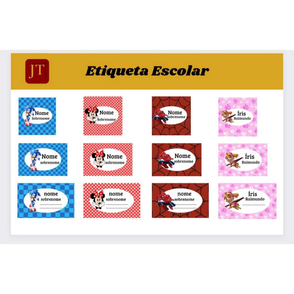 Kit Etiqueta Escolar Personalizada com nome e serie adesivos em vinil Qualquer Tema