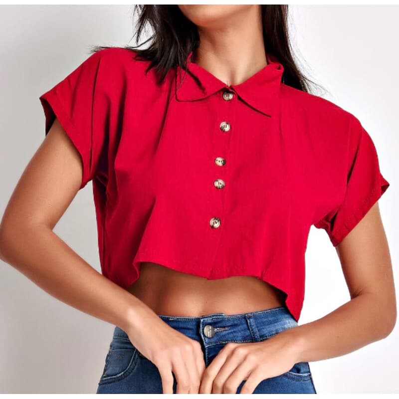 camiseta feminina Blusa Cropped/ t shirt feminina com botões estampada e lisa confortável