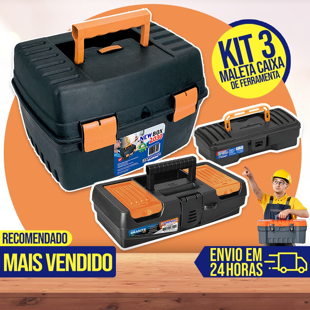 Kit 3 Maleta Caixa de Ferramentas Plástica Grande Completa Alta Organizadora Resistente Pesca
