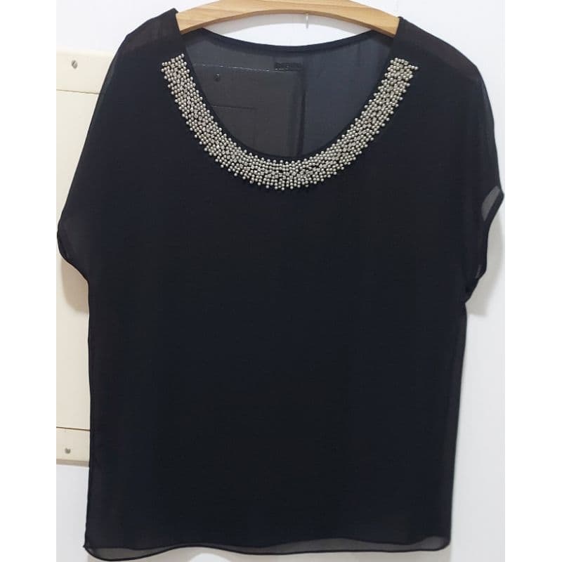 Blusa, Camiseta Preta Transparente/M