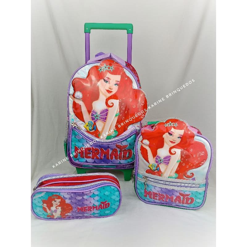 KIT MOCHILA ARIEL INFANTIL/ KIT MOCHILA SEREIA Holográfica 3D/ KIT MOCHILA ESCOLAR