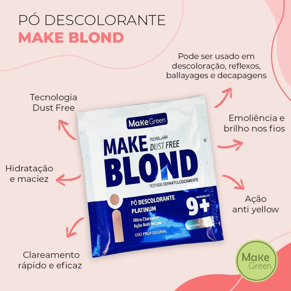 Pó Descolorante Make Blond 9+ Dust Free Sache Clareador Profissional Descoloração Oxidante Caixa 12 Unid