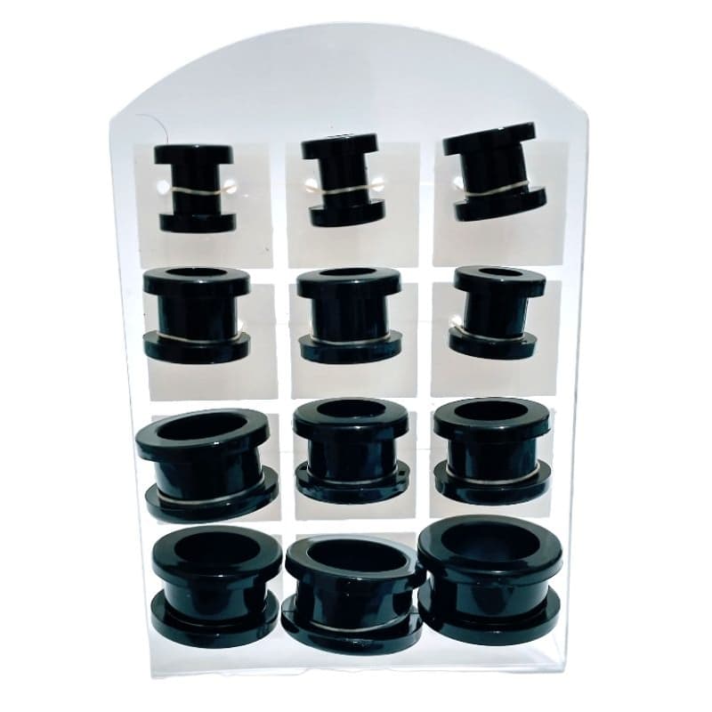 Alargador Preto 6mm 8mm 10mm 12mm 14mm 16mm Plastico Kit unissex cartela tamanhos variados acrílico não descasca
