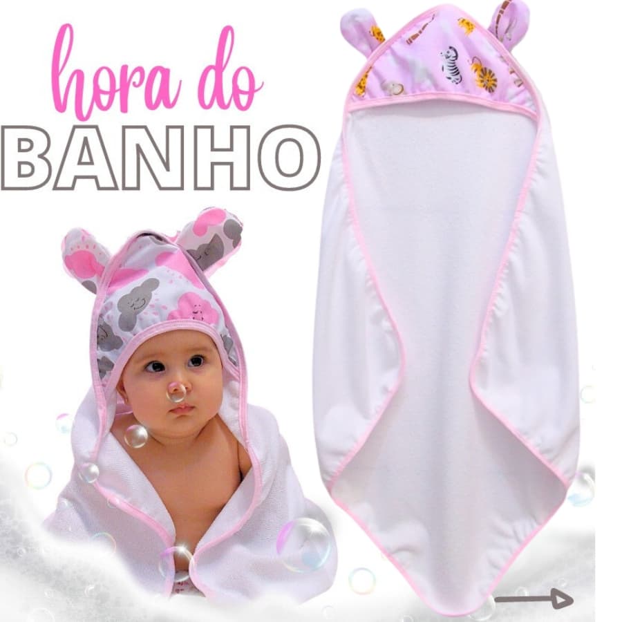 Toalha De Banho Infantil Safari Rosa Com Orelhinha, Várias Cores, Para Melhor Conforto Do Seu Bebe