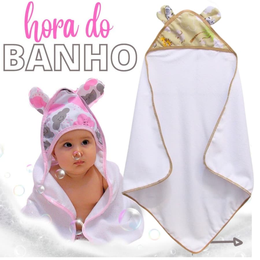 Toalha De Banho Infantil Safari Caqui Com Orelhinha, Várias Cores, Para Melhor Conforto Do Seu Bebe