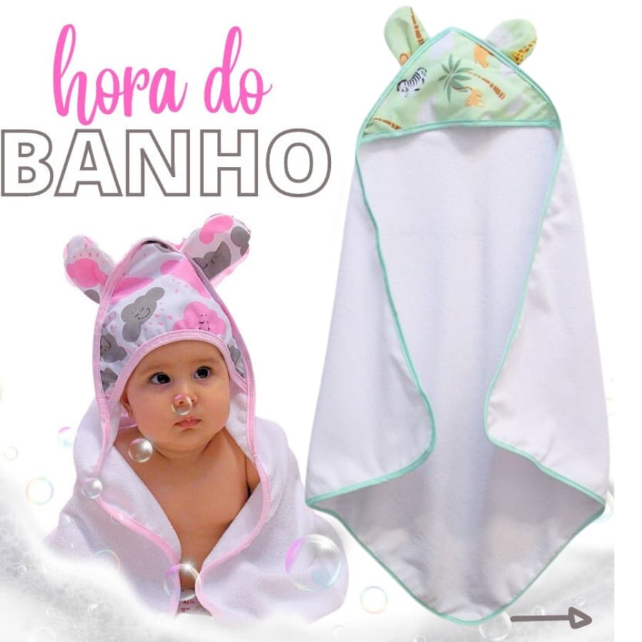 Toalha De Banho Infantil Safari Verde Com Orelhinha, Várias Cores, Para Melhor Conforto Do Seu Bebe