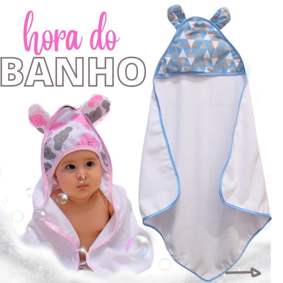 Toalha De Banho Infantil Triangulo Azul Bebe Com Orelhinha, Várias Cores, Para Melhor Conforto Do Seu Bebe