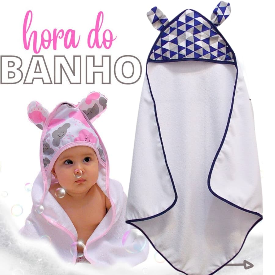 Toalha De Banho Infantil Triangulo Azul Marinho Com Orelhinha, Várias Cores, Para Melhor Conforto Do Seu Bebe