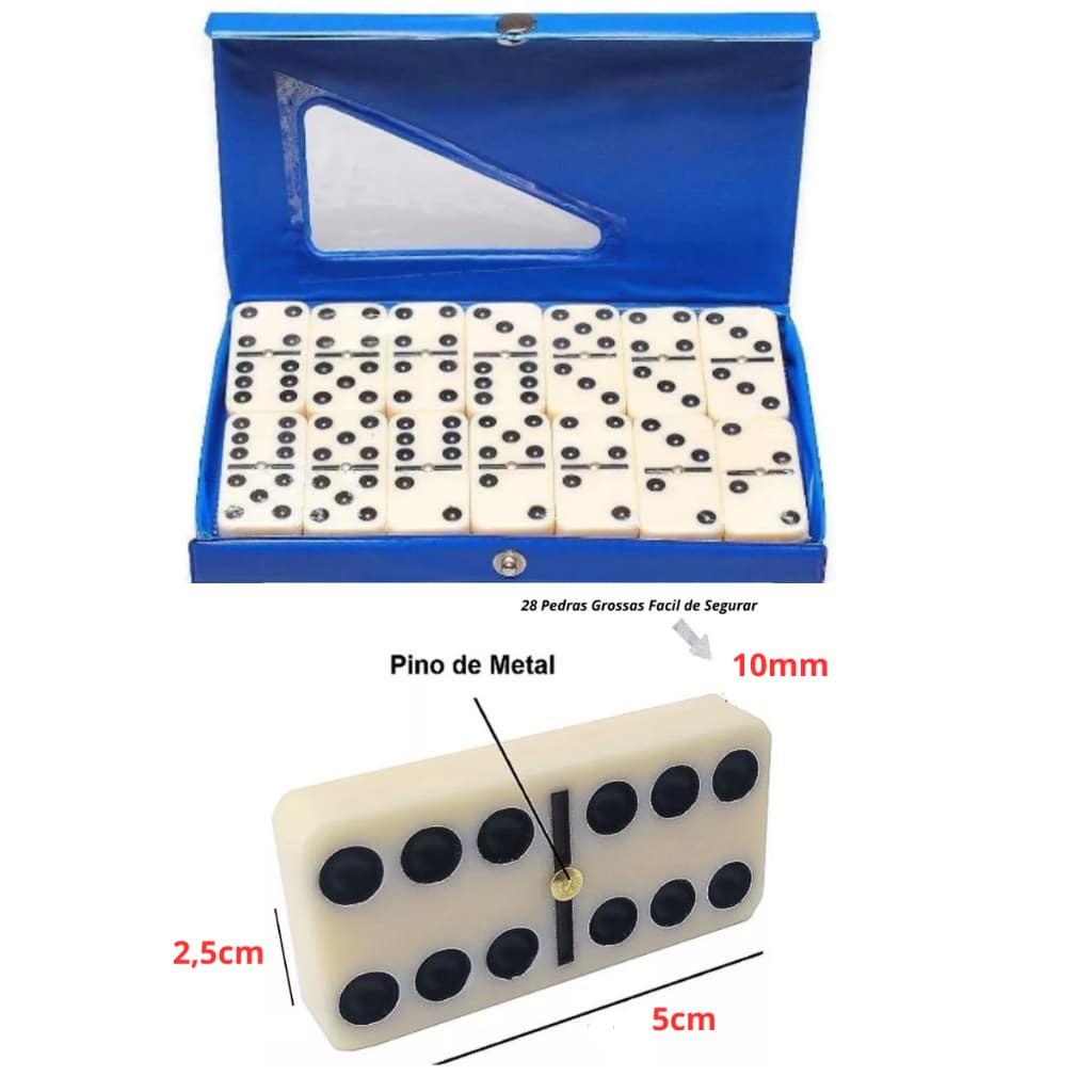 Jogo Dominó Original Profissional De Osso Pedra Grande 10mm + Estojo Com 28 Peças de Domino