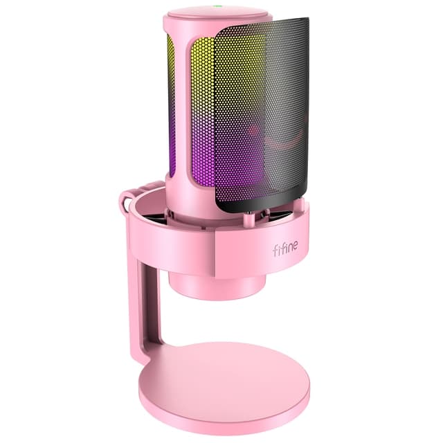 Fifine Ampligame A8 Rosa Microfone Condensador RGB Tripé
