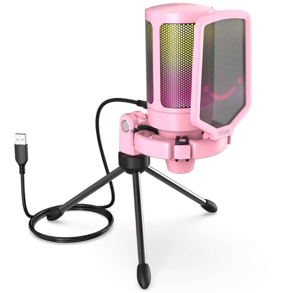 Fifine Ampligame A6V Rosa Microfone Condensador RGB LED