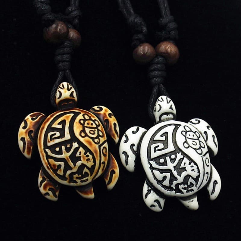 Colar Pingente Resina Tartaruga Maya Inca Nórdico Proteção Amizade Viking Etnico Fio Encerado Ajustável