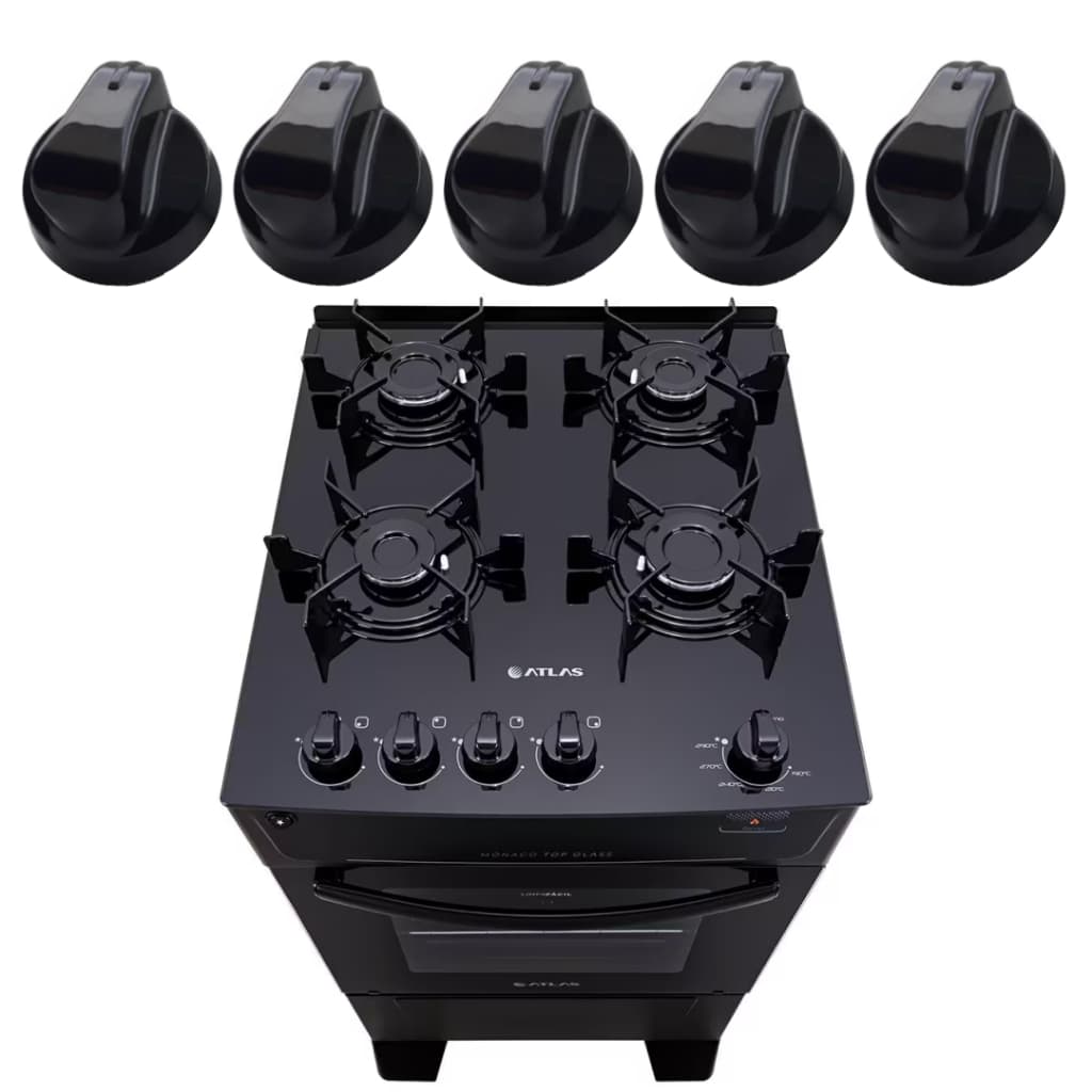 Kit Com 5 Botões Fogão Atlas Mônaco Top Glass 100% Originais