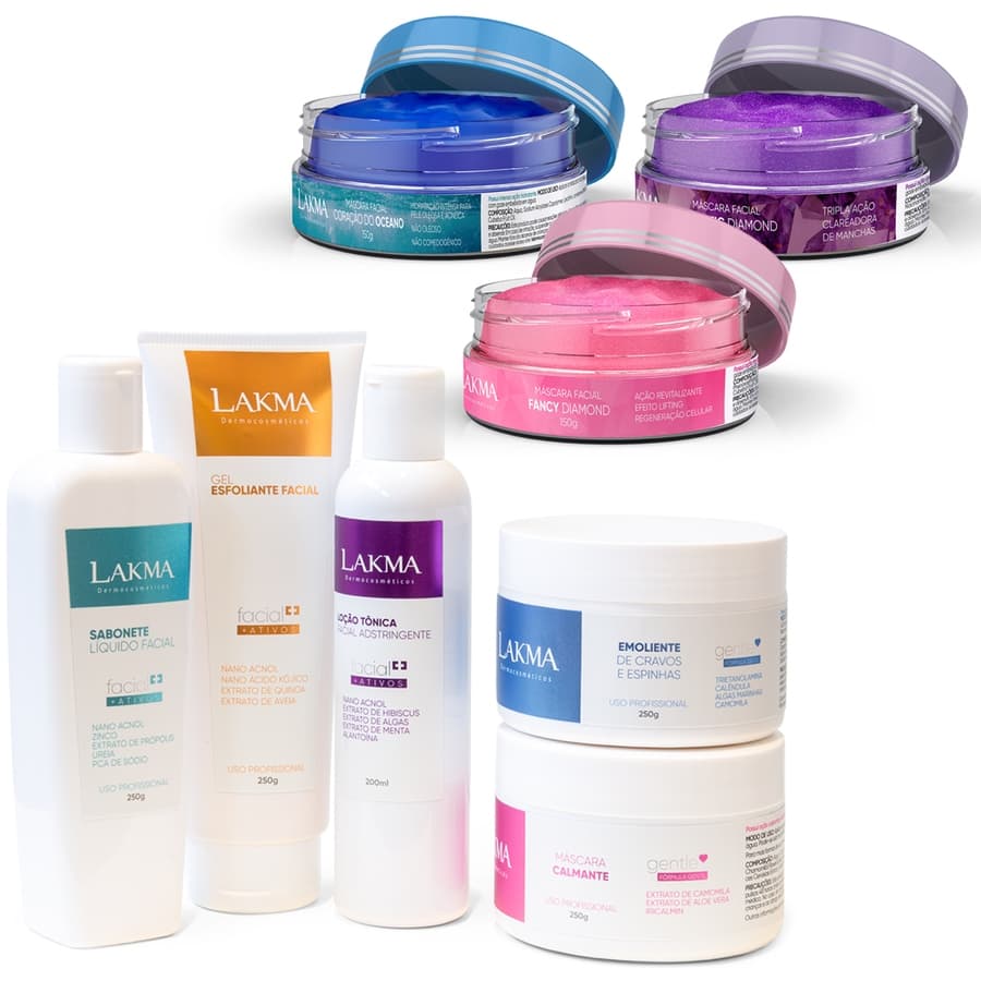 Kit Lakma: Limpeza De Pele Profunda Profissional 5 Itens + Máscaras Jóias Raras 3 Itens
