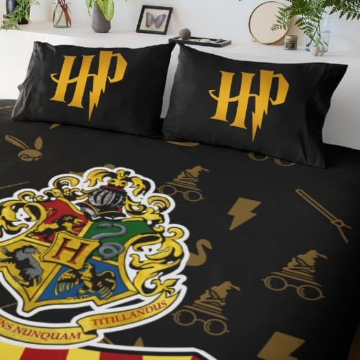 Colcha Lençol Cobre Leito Sem Elástico Harry Potter Preto
