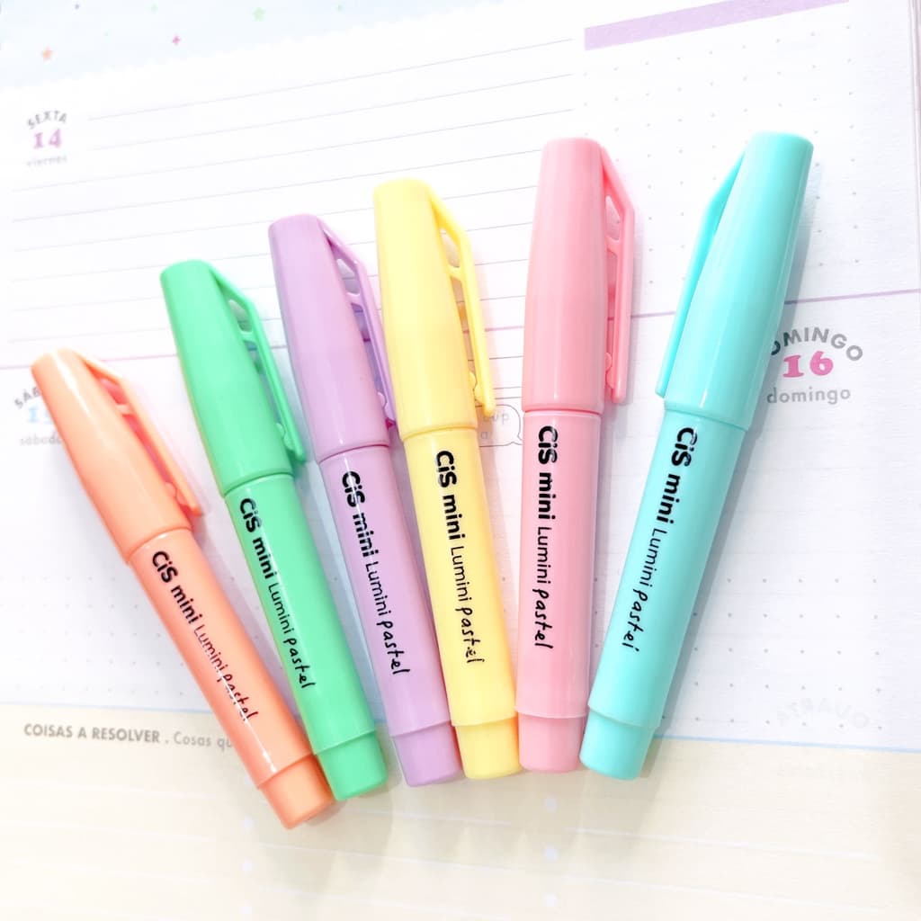 Mini Marca-Texto CIS Lumini Pastel Kit com 6 Cores | Marca Texto Pequeno Fofo Escolar