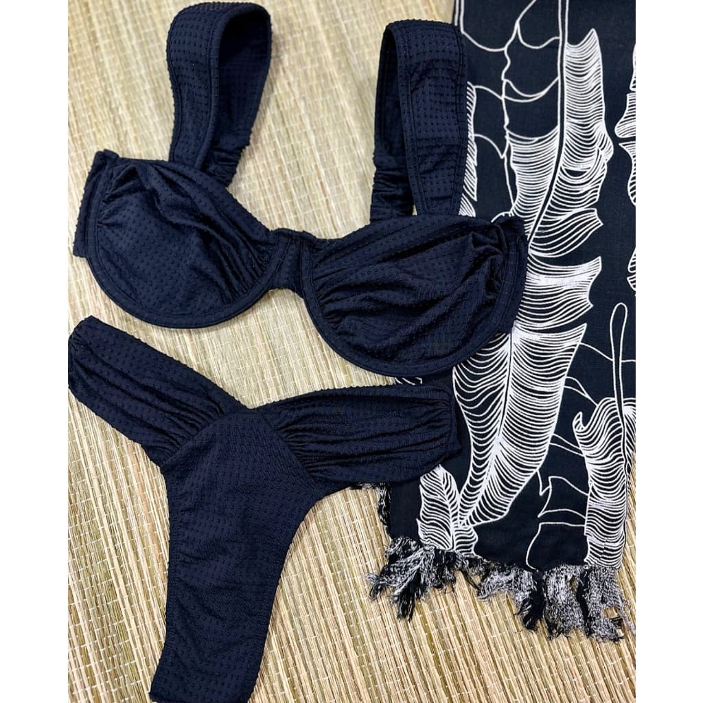Conjunto de biquini meia taça, conjunto top com aro, conjunto calcinha asa delta drapeada borboleta