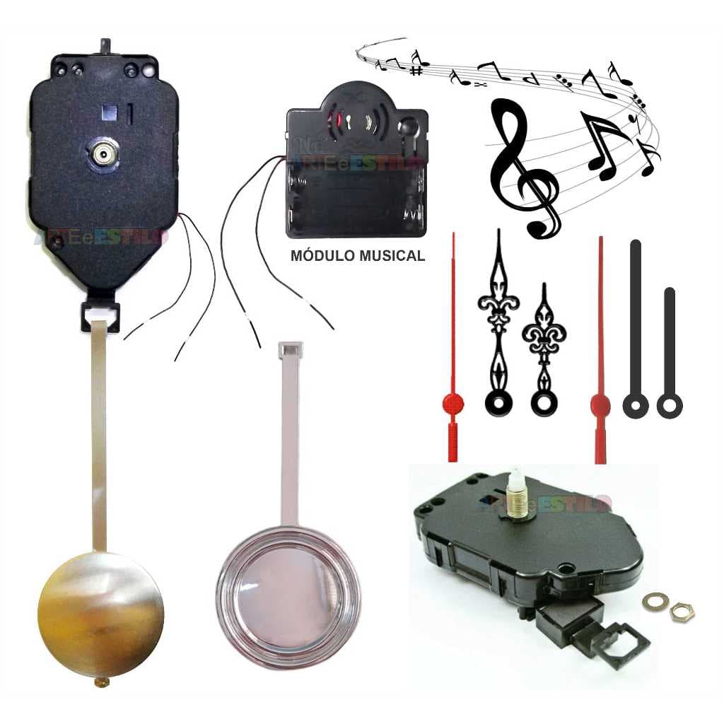 1 Máquina de relógio eixo 17 com Pêndulo + Modulo Musical com som de Pássaros