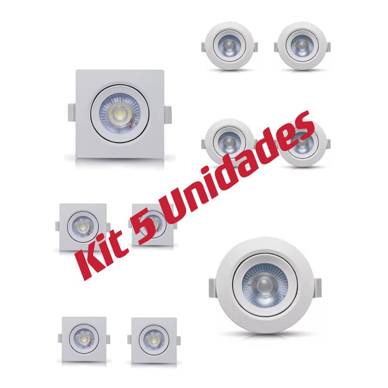 Kit 5 Unidades Spot Led Luz integrado 5W ABS Reforçado Direcionavel