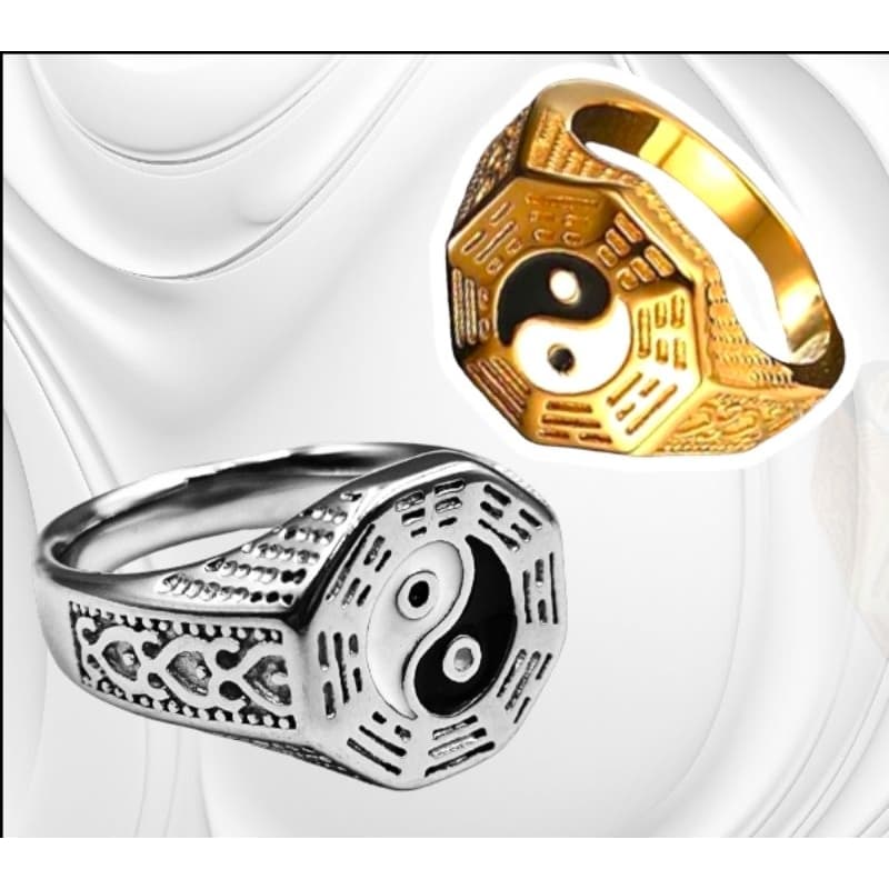 anel yin yang dourado e prata unissex aço inoxidavel  retrô Yin-Yang masculino Folheado