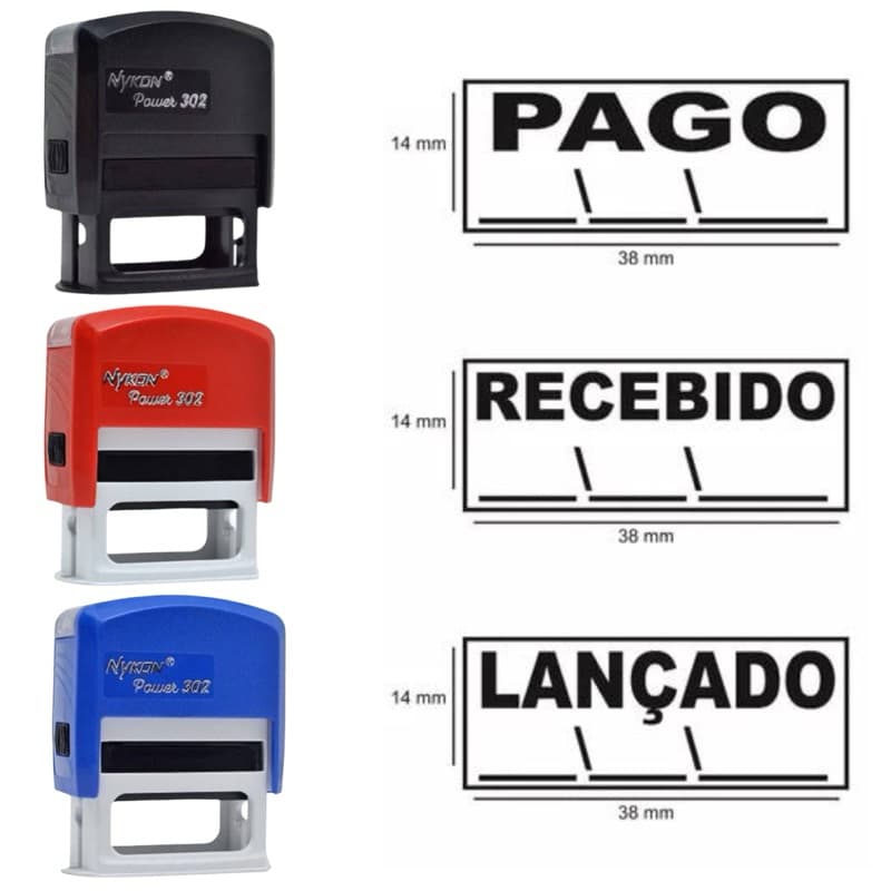 Carimbo Personalizado Nykon Kit com 3 carimbos - Pago Recebido Lançado