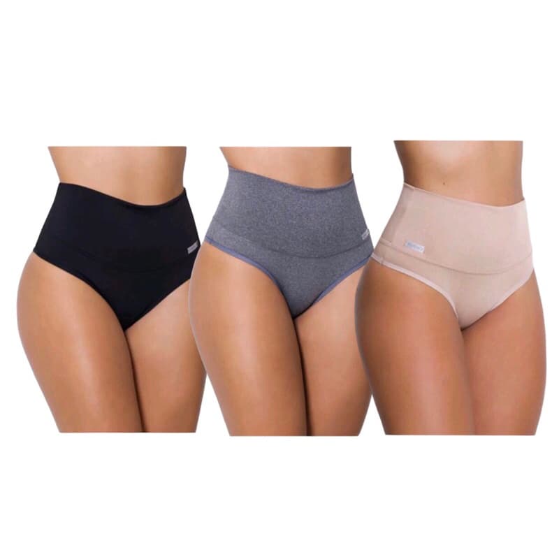 Calcinha cinta de suplex modeladora, segura barriga, cós duplo, alta compressão.
