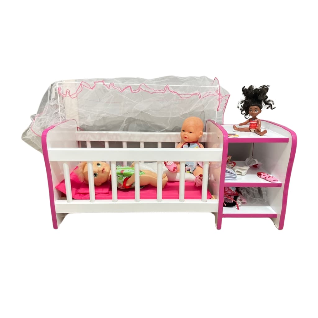Berço para Boneca Infantil Cômodas com Véu Comodas Reborn | Rosa Princesa, branco ou  azul