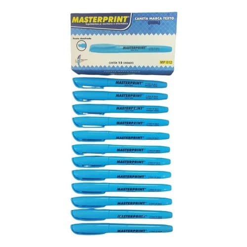 Kit 12 Marca Texto Neon Azul Masterprint - Grifa Texto