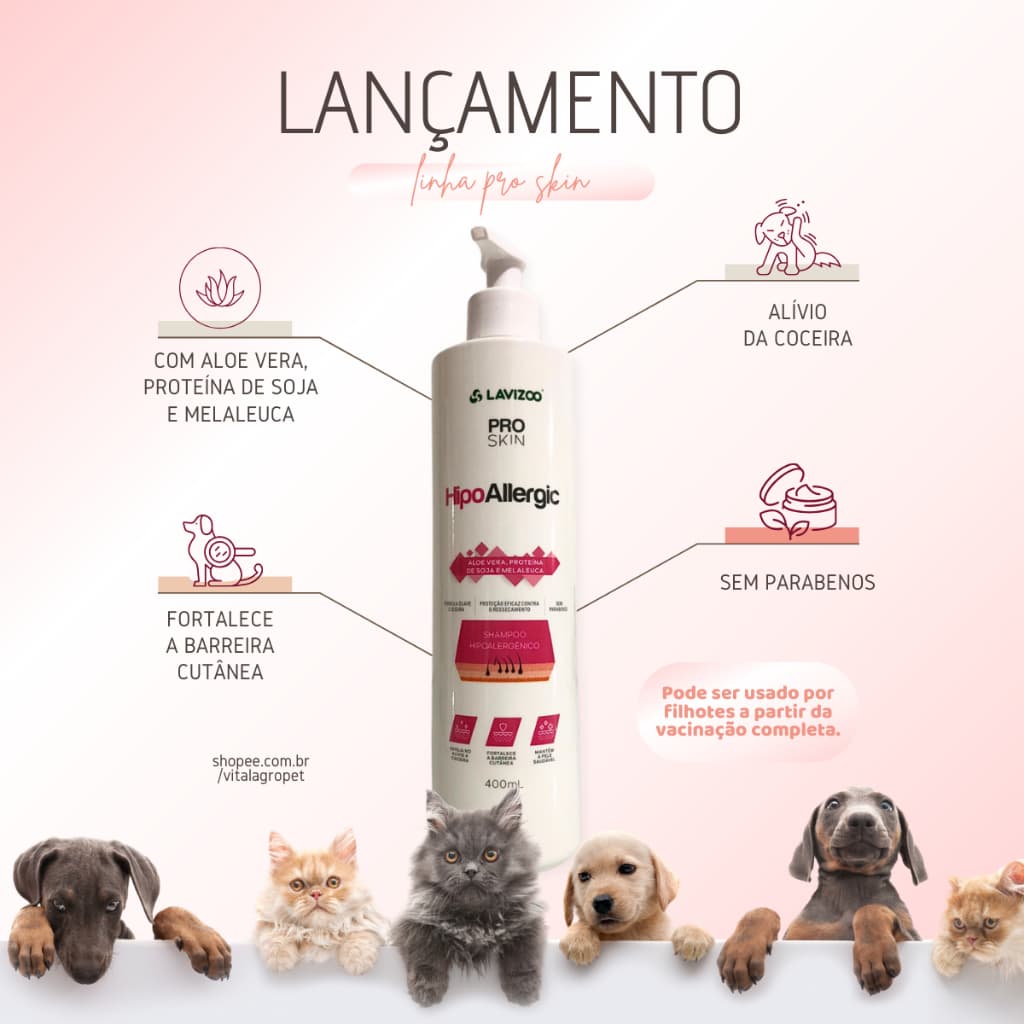 Shampoo HipoAllergic para Pele Sensivel Cachorro Gato 400ml