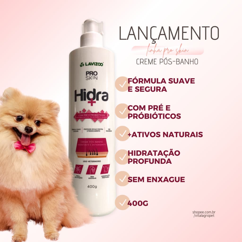 Creme Pos Banho Hidra + Pet para Cães Gatos Hidratante 400g