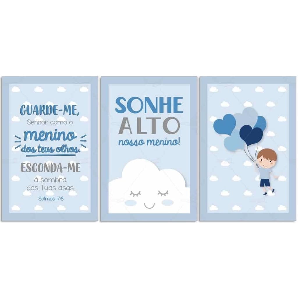 Plaquinhas Decorativas 3 Peças Sonhe Alto Nosso Menino Azul