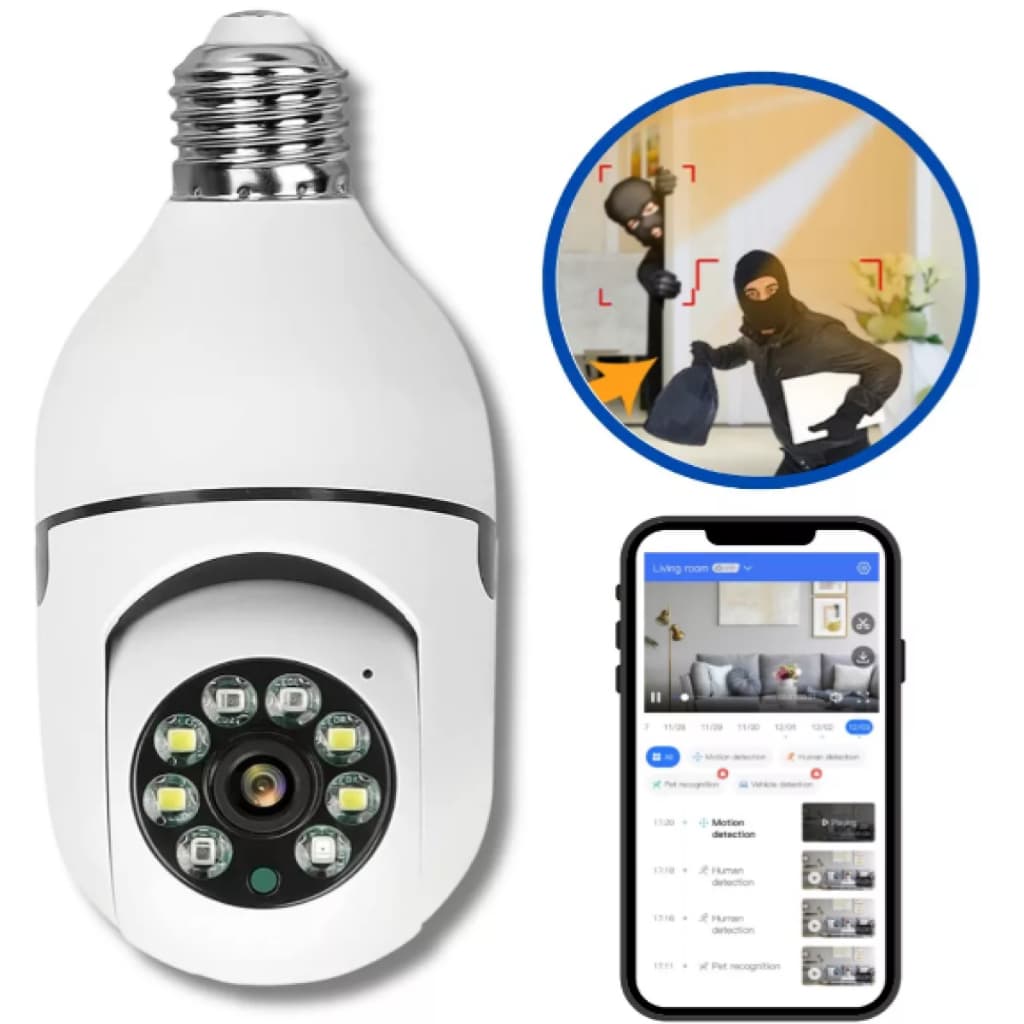Camera segurança wifi ip sem fio 360 encaixe lampada aplicativo yoosee visão noturna segurança E27 - bivolt