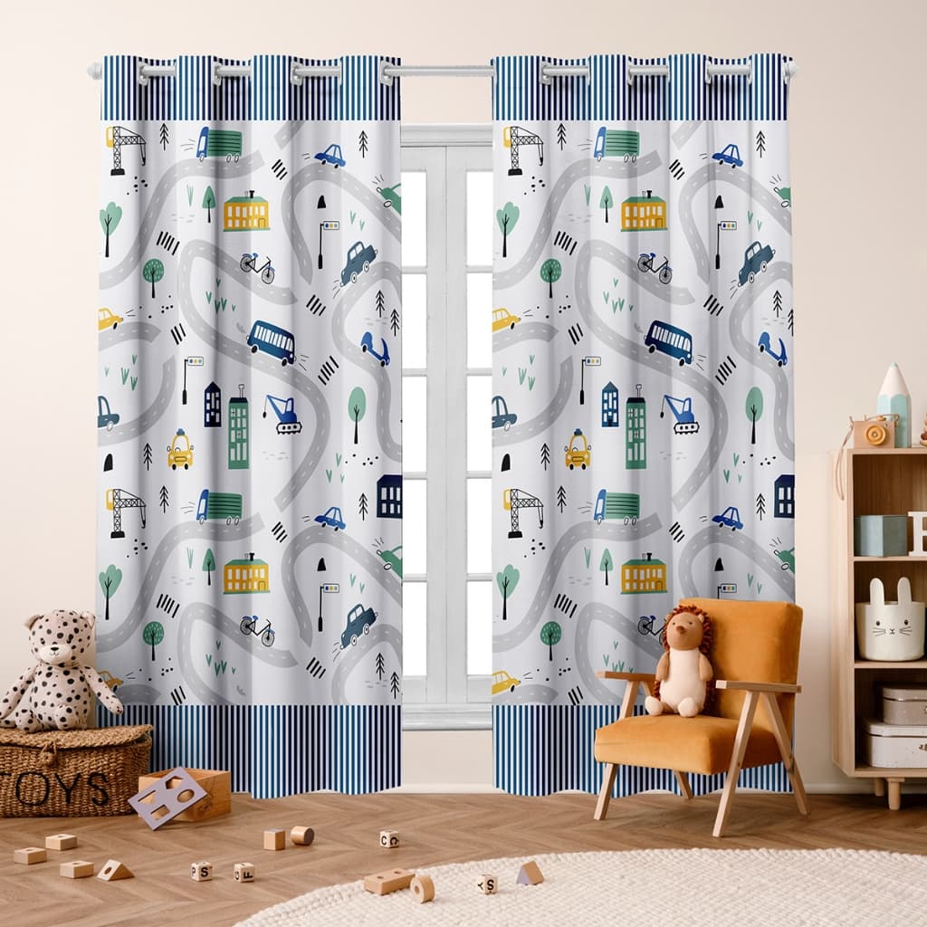 Cortina Infantil Quarto Decoração Janela 3,00 x 2,20 Pista Carrinho