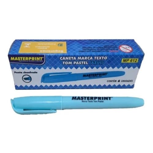 Kit 6 Marca Texto Pastel Azul Masterprint - Grifa Texto