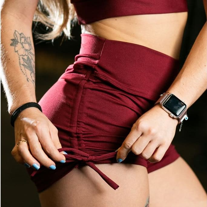 Shorts Suplex Ajuste Lateral Vinho Academia Cintura Alta Feminino Diversos Tamanhos Fitness Plus Size