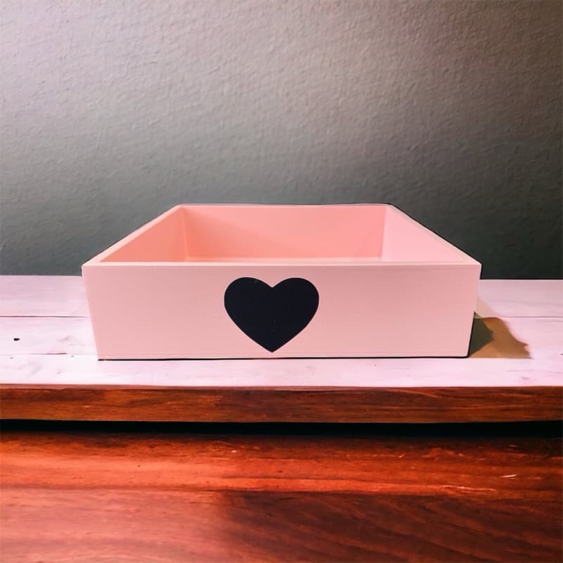 Bandeja Rosa Coração Organizadora Pintada MDF - Decoração