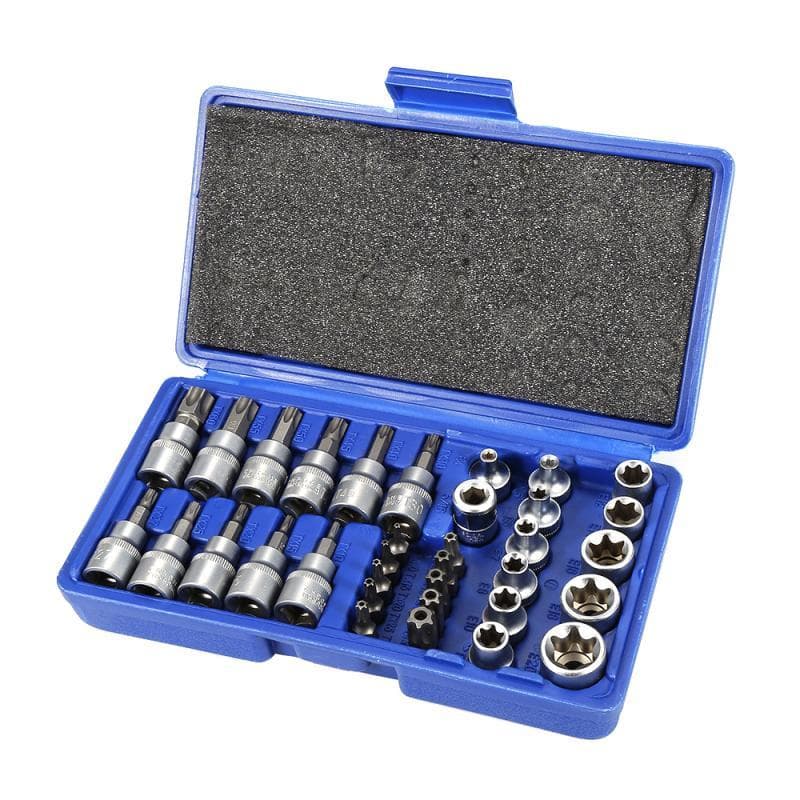 Kit Soquetes Torx 34 Peças 1/4 E 3/8 Macho Femea Aço Bit