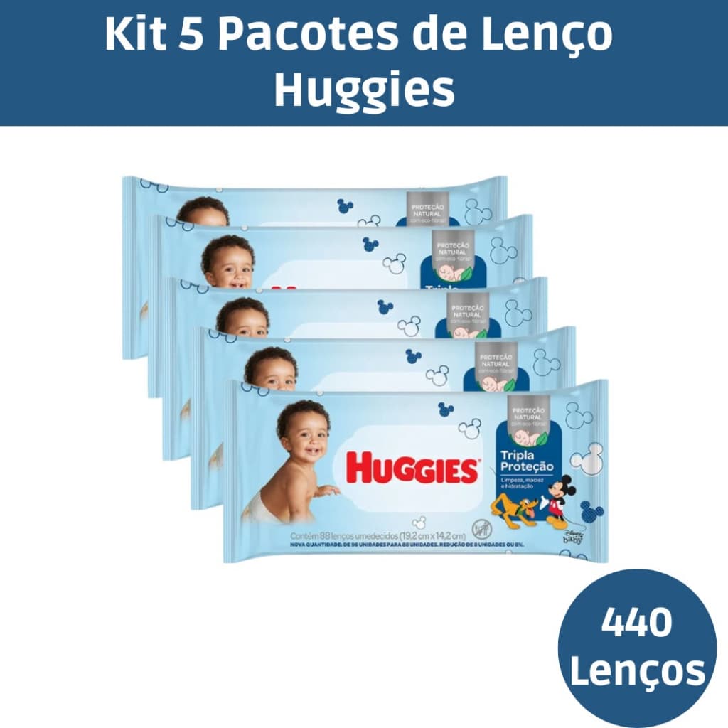 kit c/5  Huggies Lenço Umedecido Proteção 88 Unid Pct