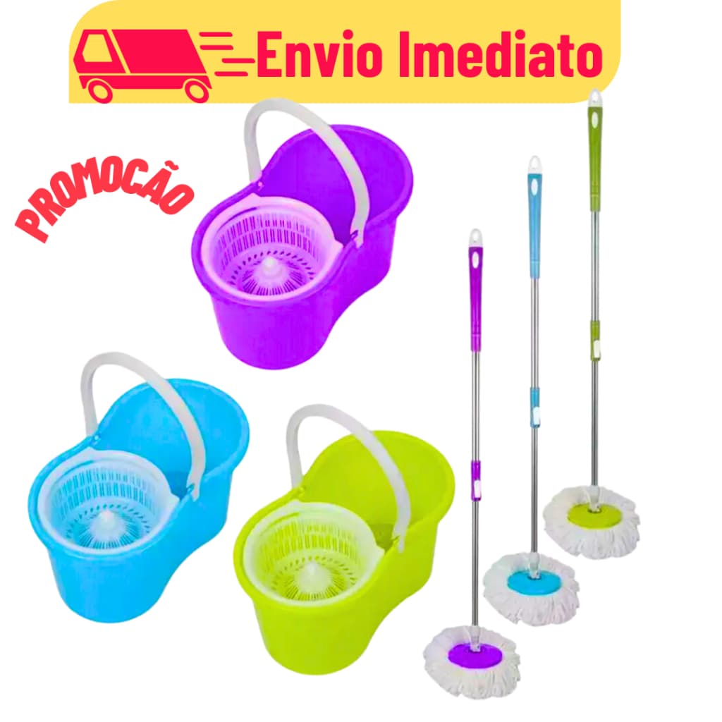 Mop Giratório Esfregão rodo de limpeza 360° Balde com reservatorio 1 refil Cesto Rodo De Limpeza Balde Centrifugador Esfregão