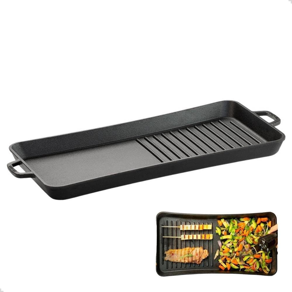 Chapa Assadeira De Ferro Fundido 2 em 1 Slim Grill Lisa / Frisada - Santana
