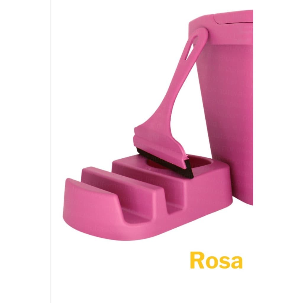 Kit Pia Porta Detergente Esponja + Rodinho Rosa Elegance