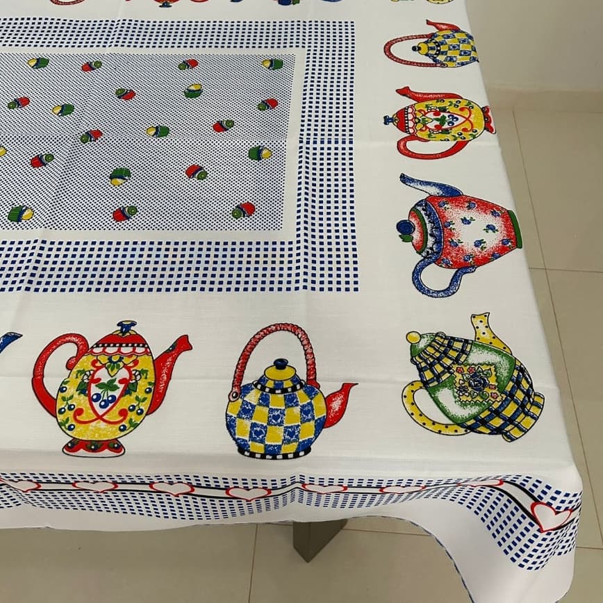 Toalha de Mesa 6 Cadeiras 6 Lugares 2,10 X 1,40 Decoração Cozinha Casa Decorada - Estampa Bules