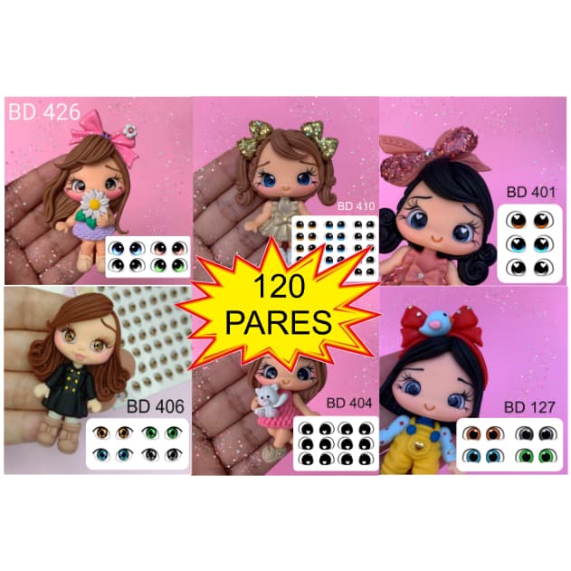 120 PARES ADESIVOS DE OLHOS RESINADOS PP ( 06 MODELOS )