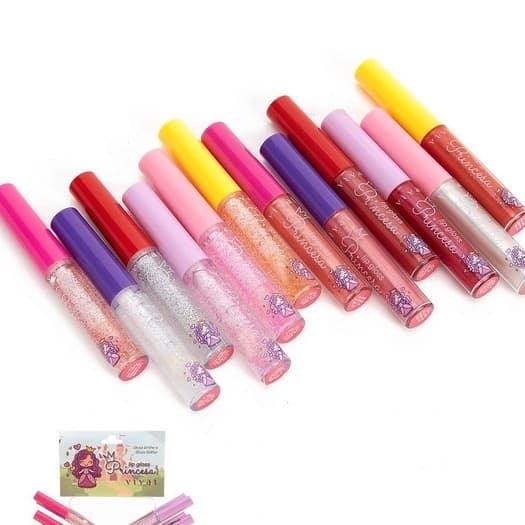 KIT 6 PCS Lip Gloss Brilho e Glitter Princesa Vivai 3082.1.1